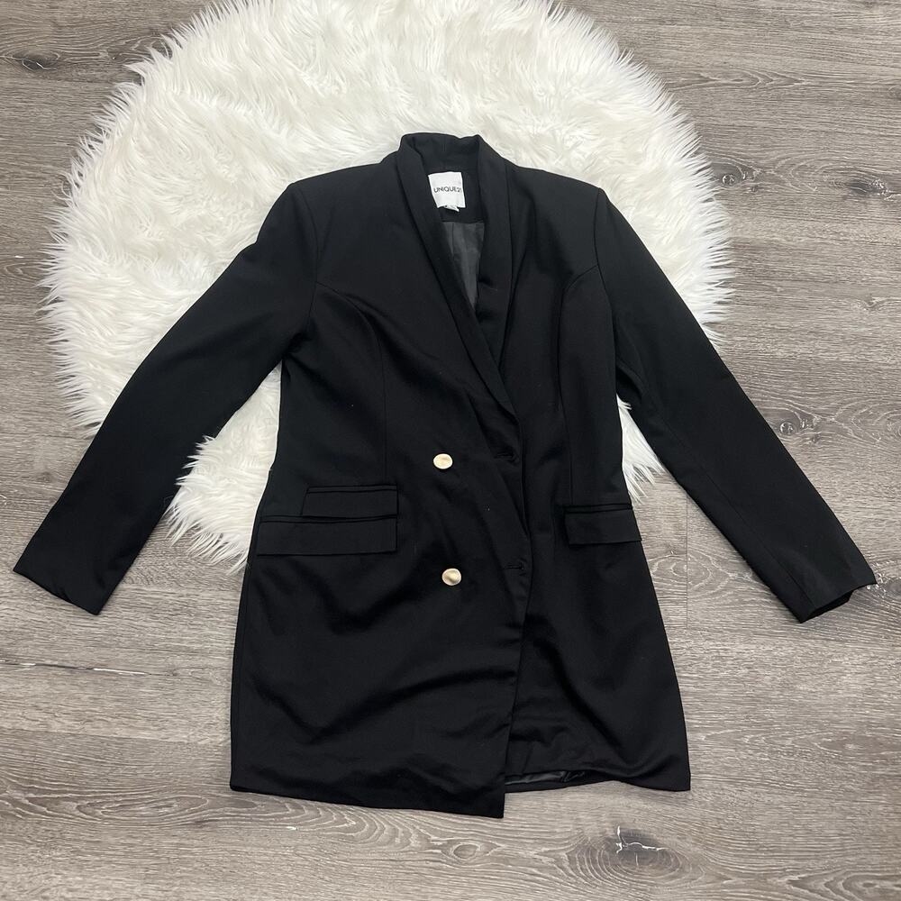 Unique21 Double‎ Breasted Suit Blazer Womens Size XL Black Gold Buttons